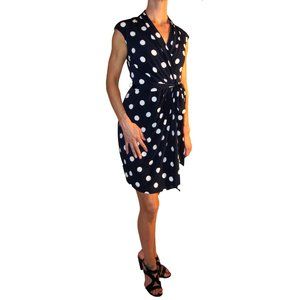 Eliza J Polka Dot Jersey Faux Wrap Cap Sleeve